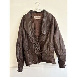 Vintage Brown Leather Jacket with Belt Size Medium Renaissance - Made in USA